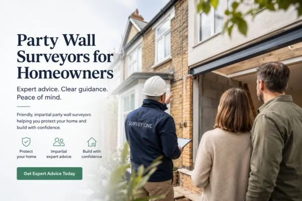 Image of couple with Party wall survey from Survey One Thame